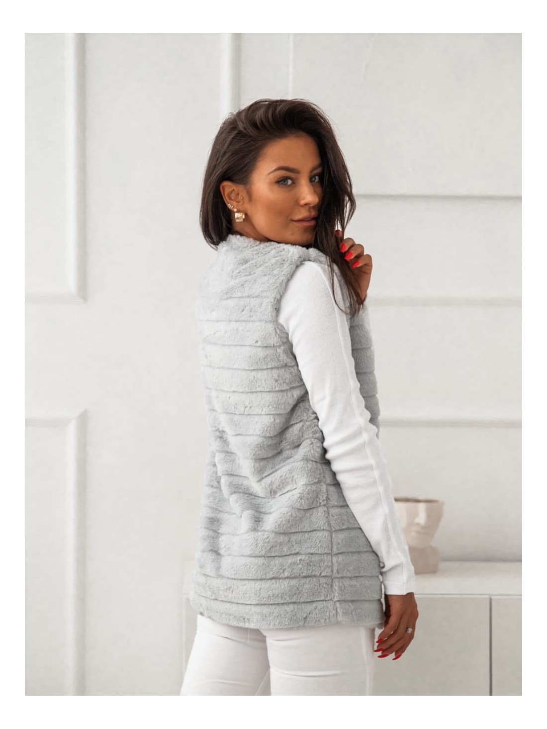 Women\'s fur vest, light gray 02114 - Online store - Boutique